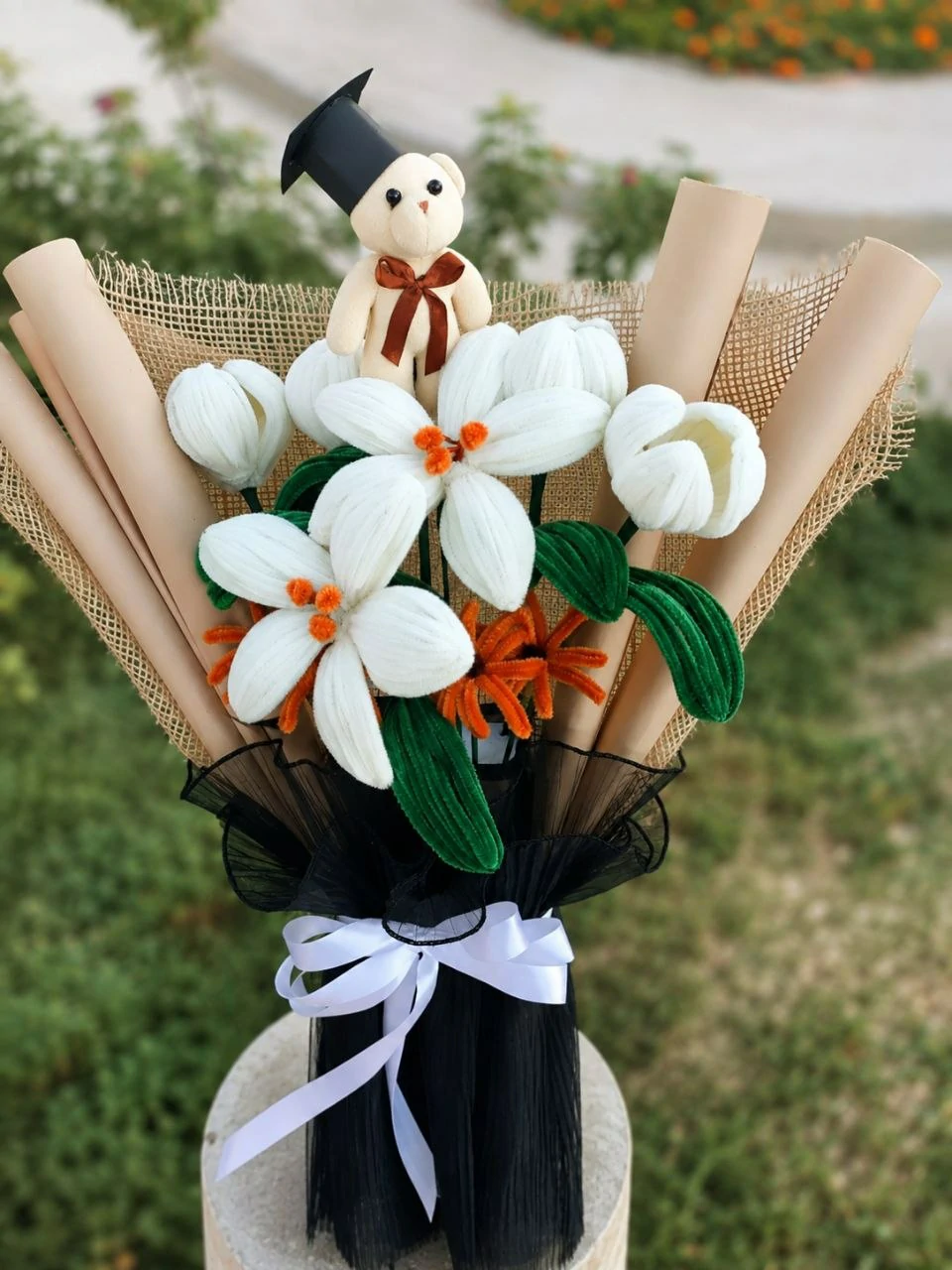 بوكيه زهور البايب كلينر للتخرج